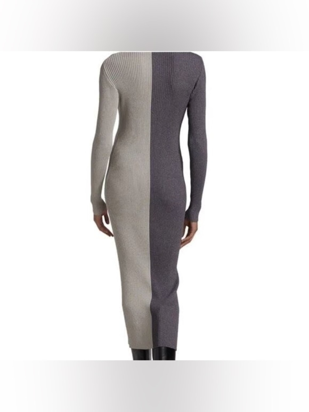 Staud Colorblock Ribbed Midi Long Sleeve Sweater Dress Grey and Charcoal Small